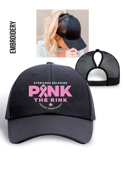 Pink the Rink Ponytail Black Baseball Hat1
