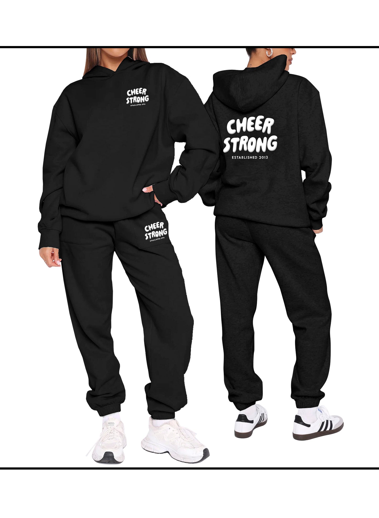 Cheer Strong Puff Black Hoodie & Jogger Set