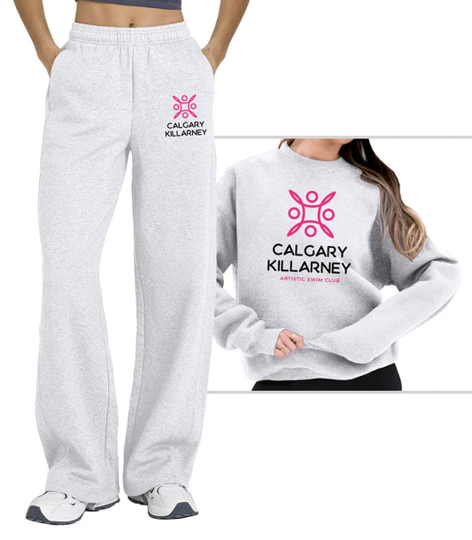 Killarney Swim Grey Pink Design Crew & Jogger Set