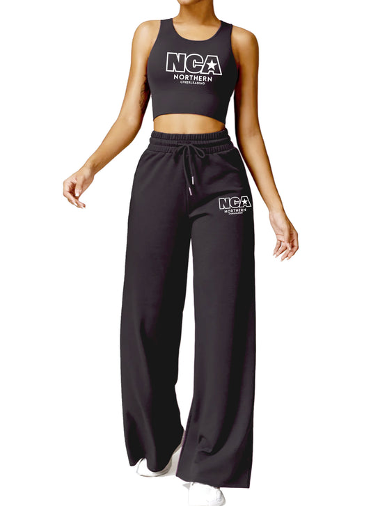NCA Black Crop Tank and Open Bottom Jogger Set