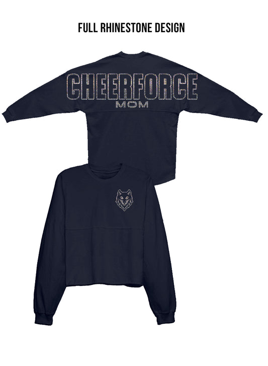 CheerForce Mom Navy Rhinestone Drop Shoulder Jersey