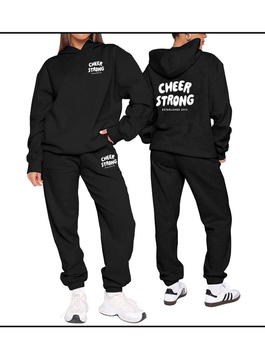Cheer Strong Puff Black Hoodie & Jogger Set