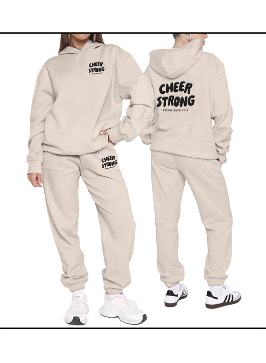 Cheer Strong Puff Cream Hoodie & Jogger Set